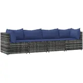 vidaXL 4-delige Loungeset met kussens poly rattan grijs