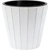 Prosperplast Plantenpot/bloempot Wood Style - buiten/binnen - kunststof - wit - D35 x H32 cm - Plantenpotten
