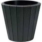 Prosperplast Plantenpot/bloempot Wood Style - buiten/binnen - kunststof - antraciet - D35 x H32 cm - Plantenpotten