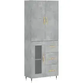 vidaXL Hoge kast 69,5x34x180 cm bewerkt hout betongrijs