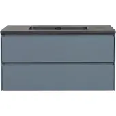 Guido Gusto Badkamermeubel Nero 100cm mat grijs met zwarte wastafel zonder kraangat