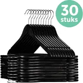 LifeGoods Kledinghangers - Met Broeklat - Hardhout - Zwart - 30 Stuks