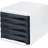 Helit ladebox, 5 laden, A4, polypropeen, behuizing wit/schuiflade zwart