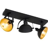 QAZQA Industriële plafondlamp zwart met goud 3-lichts verstelbaar - Magnax