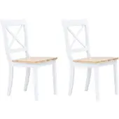 vidaXL Eetkamerstoelen 2 st massief rubberwood naturel en wit