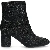 Manfield Zwarte glitter enkellaarsjes met hak | Maat 39