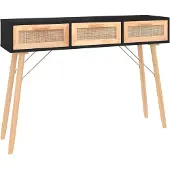 vidaXL Wandtafel 105x30x75 cm massief grenenhout en natuurlijk rattan
