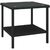 vidaXL Bijzettafel 45x45x45 cm poly rattan en gehard glas zwart