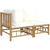 vidaXL 2-delige Loungeset met kussens bamboe crèmewit