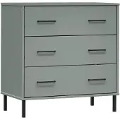 vidaXL Dressoir met 3 lades OSLO 77x40x79,5 cm massief hout grijs