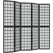 vidaXL Kamerscherm inklapbaar 5 panelen Japanse stijl 200x170 cm zwart