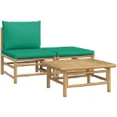 vidaXL 3-delige Loungeset met kussens bamboe groen