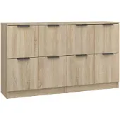 vidaXL Dressoirs 2 st 60x30x70 cm bewerkt hout sonoma eikenkleurig