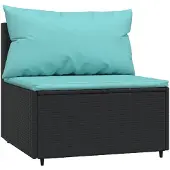 vidaXL Tuinmiddenbank met kussens poly rattan zwart