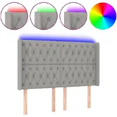 vidaXL Hoofdbord LED 147x16x118/128 cm stof lichtgrijs