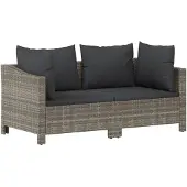 vidaXL 2-delige tuinloungeset met kussens grijs poly rattan