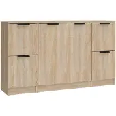 vidaXL Dressoirs, 3 stuks, Sonoma-eikenfineer, houtvezel