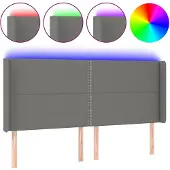 vidaXL Hoofdbord LED 203x16x118/128 cm stof donkergrijs