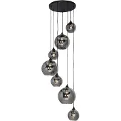 QAZQA Art deco hanglamp zwart met smoke glas rond 7-lichts - Sandra
