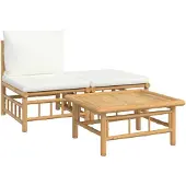 vidaXL 3-delige Loungeset met kussens bamboe crèmewit