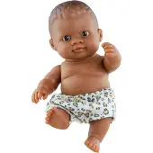 Paola Reina Puppegie Olmo babypop donkere jongen met korte broek 21cm