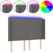 vidaXL Hoofdbord LED 147x16x118/128 cm kunstleer grijs
