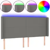 vidaXL Hoofdbord LED 203x16x118/128 cm stof donkergrijs