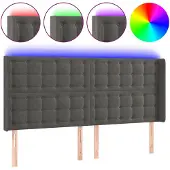 vidaXL Hoofdbord LED 203x16x118/128 cm fluweel donkergrijs