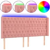 vidaXL Hoofdbord LED 203x16x118/128 cm fluweel roze