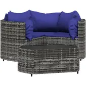vidaXL 4-delige Loungeset met kussens poly rattan grijs