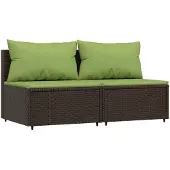 vidaXL Tuinmiddenbanken met kussens 2 st poly rattan bruin
