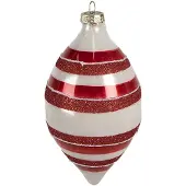 Clayre & Eef Kerstbal Ø 8x15 cm Rood Wit Glas Kerstboomversiering Rood Kerstboomversiering