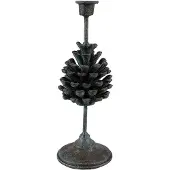 Clayre & Eef Kandelaar Dennenappel 27 cm Groen Ijzer Kaarsenstandaard Groen Kaarsenstandaard