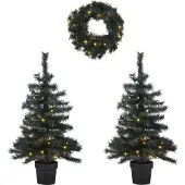 Wehkamp Home 2 verlichte kerstbomen en krans Fraser (h95 x Ø55 cm)