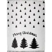 Clayre & Eef Plaid 130x170 cm Wit Zwart Polyester Kerstbomen Merry Christmas Deken Wit Deken