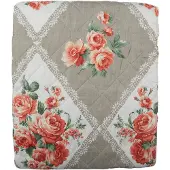 Clayre & Eef Bedsprei 140x220 cm Grijs Roze Katoen Polyester Rechthoek Bloemen Sprei Grijs Sprei