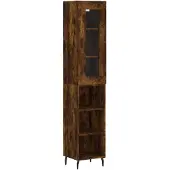 vidaXL Hoge kast 34,5x34x180 cm bewerkt hout gerookt eikenkleurig