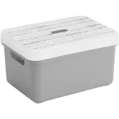 Sunware Opbergbox/mand - lichtgrijs - 13 liter - met deksel hout kleur - Opbergbox