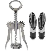 Excellent houseware Hevel kurkentrekker/flessenopener rvs met 2x afsluit/schenk doppen - Kurkentrekkers