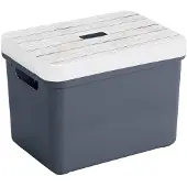 Sunware Opbergbox/mand - donkerblauw - 18 liter - met deksel hout kleur - Opbergbox