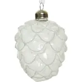 Décoris Dennenappel kerst ornament | (Glas, Wit)