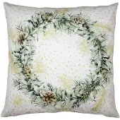 Clayre & Eef Kussenhoes 45x45 cm Groen Wit Polyester Dennenappels Sierkussenhoes Groen Sierkussenhoes