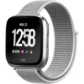Shop4 - Geschikt voor Bandje geschikt voor Fitbit Versa - Nylon Grijs Wit
