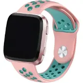 Shop4 - Geschikt voor Fitbit Versa Bandje - Siliconen Roze Groen