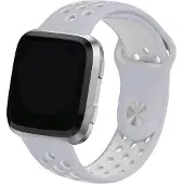 Shop4 - Geschikt voor Fitbit Versa Bandje - Siliconen Grijs Wit