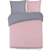 Vision Home VISION Bicolor - Tweezijdig omkeerbaar Dekbedovertrekset - 100% katoen: zacht en soepel - Tweepersoons - Dekbedovertrek 200 x 200 cm met 2 bijhorende slopen - Grijs / Roze - Oekotex gecertificeerd