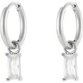 Yehwang Oorbellen langwerpige steen - zilver/wit