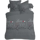 Vision LOVE Dekbedovertrekset - 100% katoen: zacht en soepel - Kingsize - Dekbedovertrek 260 x 240 cm met 2 bijhorende slopen - Donkergrijs - Oekotex gecertificeerd