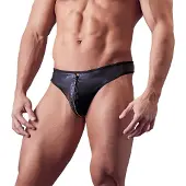 Svenjoyment Underwear - heren string - glanzend met strass en rits - zwart - M
