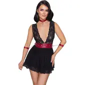 Cottelli collection Bondage - Halter babydoll met kant (zwart) - L